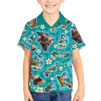 Hawaii Map with Plumeria Flower and Palaka Pattern Hawaiian Shirt Tropical Island Teal Design LT03 - Polynesian Pride