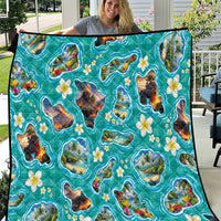 Hawaii Map with Plumeria Flower and Palaka Pattern Quilt Tropical Island Teal Design LT03 Teal - Polynesian Pride