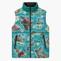 Hawaii Map with Plumeria Flower and Palaka Pattern Sleeveless Puffer Jacket Tropical Island Teal Design LT03 Unisex Teal - Polynesian Pride