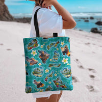 Hawaii Map with Plumeria Flower and Palaka Pattern Tote Bag Tropical Island Teal Design LT03 - Polynesian Pride