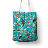 Hawaii Map with Plumeria Flower and Palaka Pattern Tote Bag Tropical Island Teal Design LT03 - Polynesian Pride