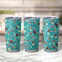 Hawaii Map with Plumeria Flower and Palaka Pattern Tumbler Cup Tropical Island Teal Design LT03 - Polynesian Pride