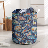 Hawaii Islands Map Design with Japanese Landscape Laundry Basket Hawaiian Japan Fusion Art Navy Color LT03 Navy - Polynesian Pride