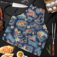 Hawaii Islands Map Design with Japanese Landscape Apron Hawaiian Japan Fusion Art Navy Color LT03 Navy - Polynesian Pride