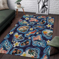 Hawaii Islands Map Design with Japanese Landscape Area Rug Hawaiian Japan Fusion Art Navy Color LT03 Navy - Polynesian Pride