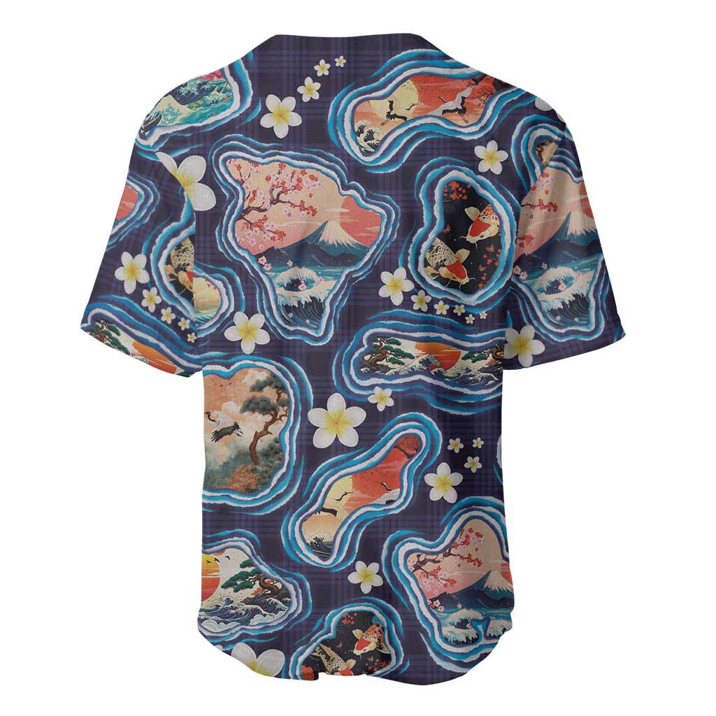 Hawaii Islands Map Design with Japanese Landscape Baseball Jersey Hawaiian Japan Fusion Art Navy Color LT03 - Polynesian Pride