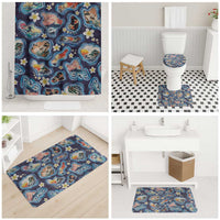 Hawaii Islands Map Design with Japanese Landscape Bathroom Set Hawaiian Japan Fusion Art Navy Color LT03 - Polynesian Pride