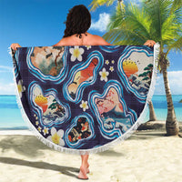 Hawaii Islands Map Design with Japanese Landscape Beach Blanket Hawaiian Japan Fusion Art Navy Color LT03 - Polynesian Pride