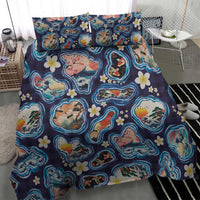 Hawaii Islands Map Design with Japanese Landscape Bedding Set Hawaiian Japan Fusion Art Navy Color LT03 - Polynesian Pride