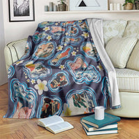 Hawaii Islands Map Design with Japanese Landscape Blanket Hawaiian Japan Fusion Art Navy Color LT03 Navy - Polynesian Pride