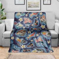 Hawaii Islands Map Design with Japanese Landscape Blanket Hawaiian Japan Fusion Art Navy Color LT03 - Polynesian Pride