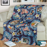 Hawaii Islands Map Design with Japanese Landscape Blanket Hawaiian Japan Fusion Art Navy Color LT03 - Polynesian Pride