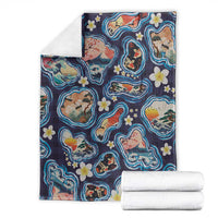 Hawaii Islands Map Design with Japanese Landscape Blanket Hawaiian Japan Fusion Art Navy Color LT03 - Polynesian Pride