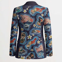 Hawaii Islands Map Design with Japanese Landscape Blazer Hawaiian Japan Fusion Art Navy Color LT03 - Polynesian Pride