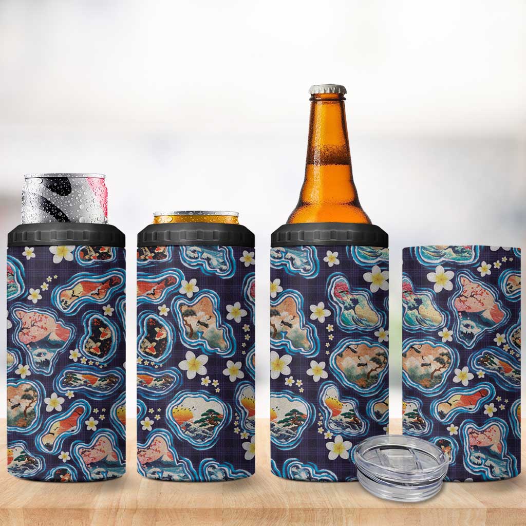 Hawaii Islands Map Design with Japanese Landscape 4 in 1 Can Cooler Tumbler Hawaiian Japan Fusion Art Navy Color LT03 - Polynesian Pride