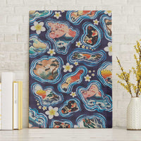 Hawaii Islands Map Design with Japanese Landscape Canvas Wall Art Hawaiian Japan Fusion Art Navy Color LT03 Without Frame Navy - Polynesian Pride