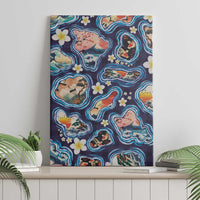 Hawaii Islands Map Design with Japanese Landscape Canvas Wall Art Hawaiian Japan Fusion Art Navy Color LT03 - Polynesian Pride