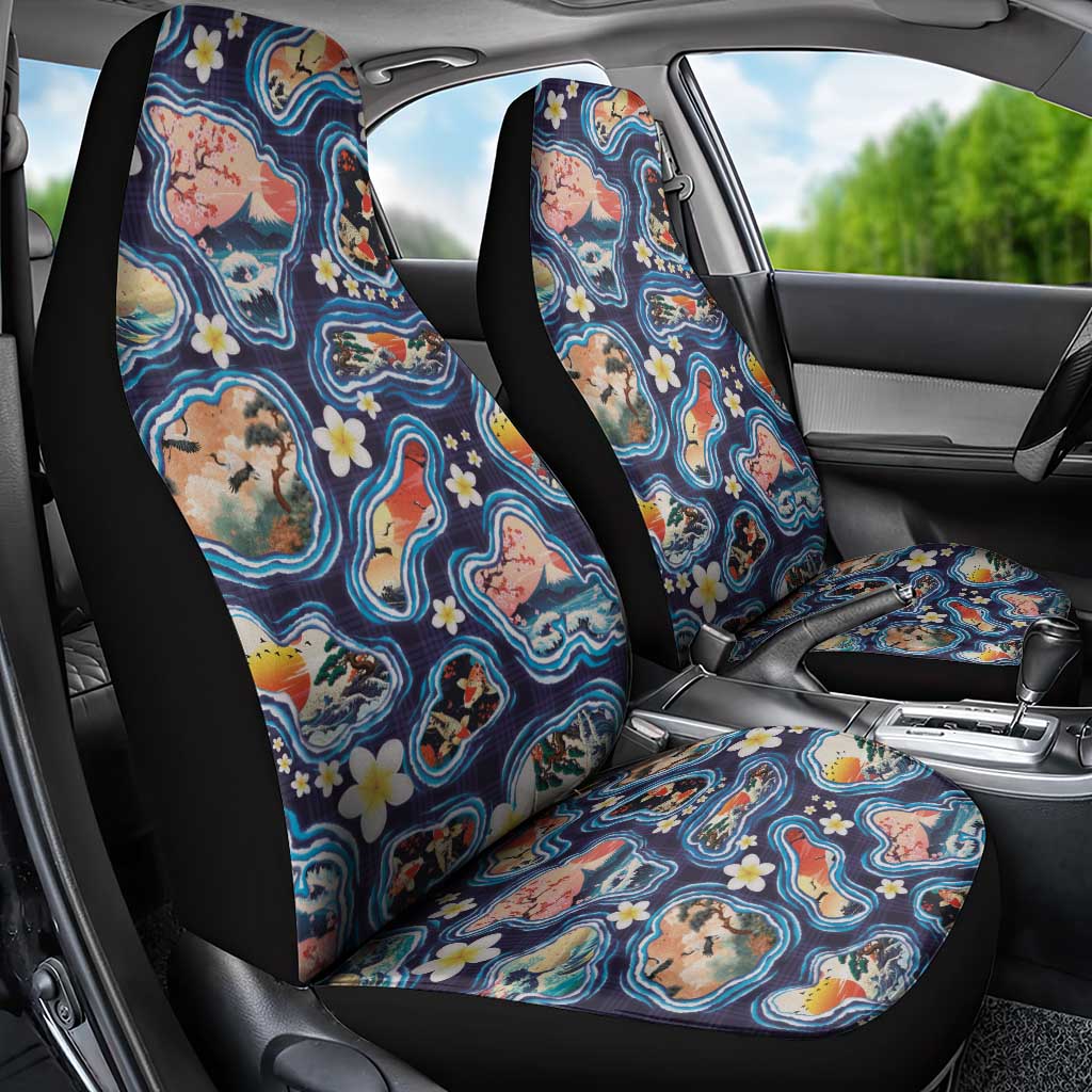 Hawaii Islands Map Design with Japanese Landscape Car Seat Cover Hawaiian Japan Fusion Art Navy Color LT03 - Polynesian Pride