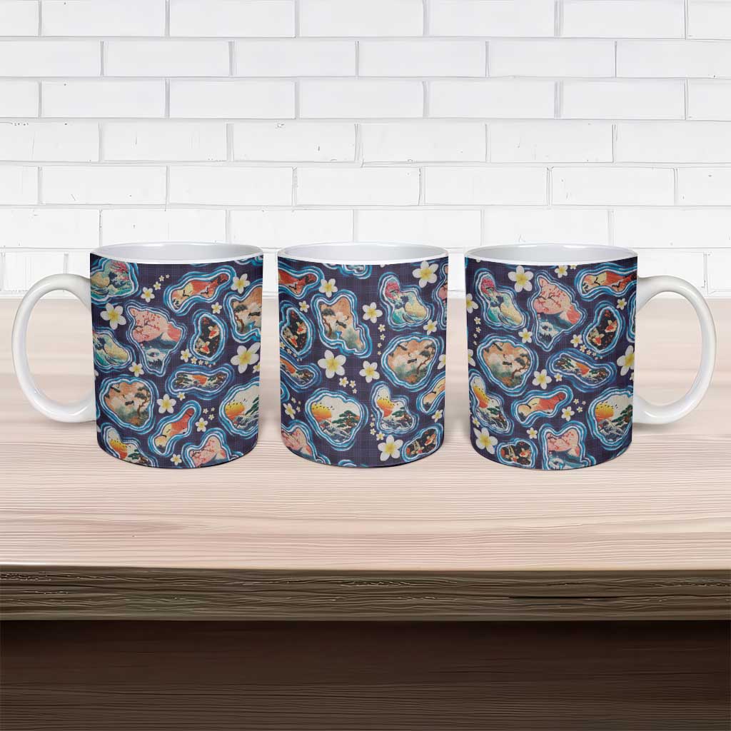 Hawaii Islands Map Design with Japanese Landscape Ceramic Mug Hawaiian Japan Fusion Art Navy Color LT03 - Polynesian Pride