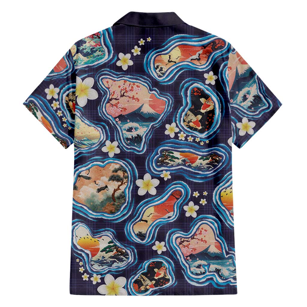Hawaii Islands Map Design with Japanese Landscape Hawaiian Shirt Hawaiian Japan Fusion Art Navy Color LT03 - Polynesian Pride