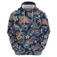 Hawaii Islands Map Design with Japanese Landscape Hoodie Hawaiian Japan Fusion Art Navy Color LT03 - Polynesian Pride