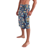 Hawaii Islands Map Design with Japanese Landscape Lavalava Hawaiian Japan Fusion Art Navy Color LT03 - Polynesian Pride