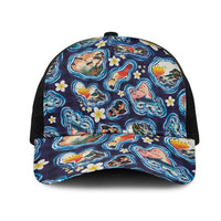 Hawaii Islands Map Design with Japanese Landscape Mesh Trucker Cap Hawaiian Japan Fusion Art Navy Color LT03 One Size Black Navy - Polynesian Pride