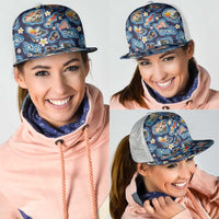 Hawaii Islands Map Design with Japanese Landscape Mesh Trucker Cap Hawaiian Japan Fusion Art Navy Color LT03 - Polynesian Pride