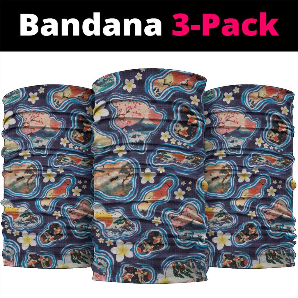 Hawaii Islands Map Design with Japanese Landscape Neck Gaiter Hawaiian Japan Fusion Art Navy Color LT03 package One Size: 25*50cm Navy - Polynesian Pride