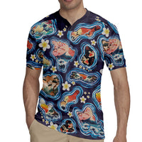 Hawaii Islands Map Design with Japanese Landscape Rugby Jersey Hawaiian Japan Fusion Art Navy Color LT03 - Polynesian Pride
