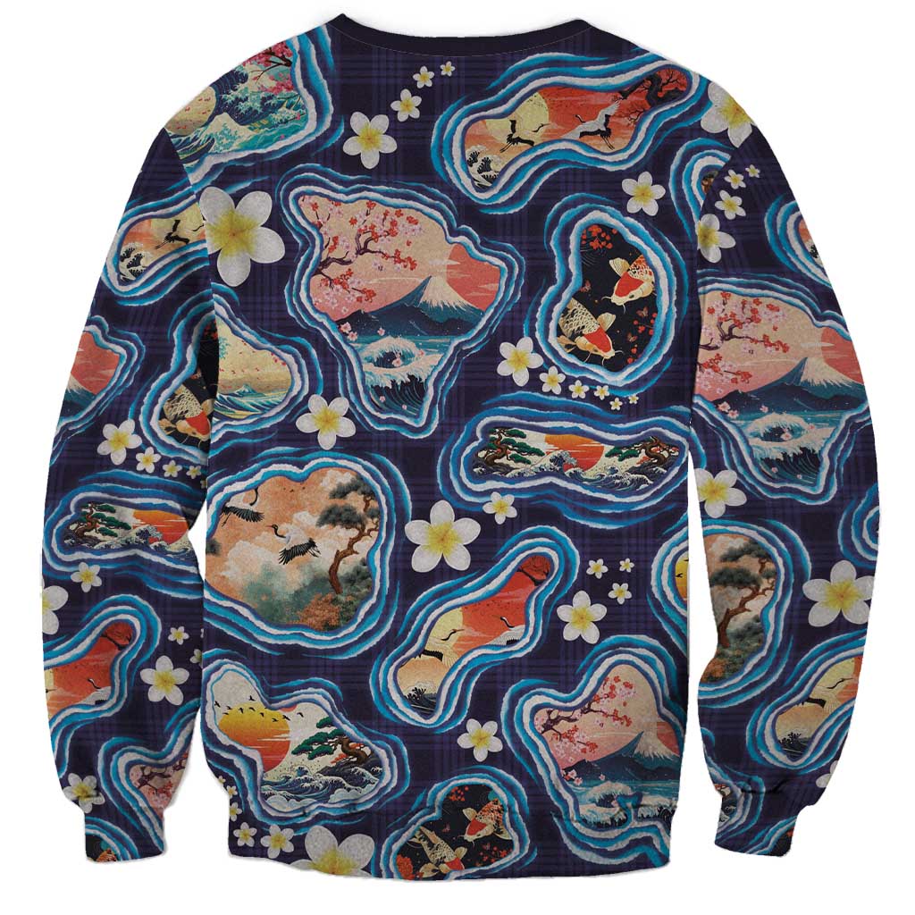 Hawaii Islands Map Design with Japanese Landscape Sweatshirt Hawaiian Japan Fusion Art Navy Color LT03 - Polynesian Pride