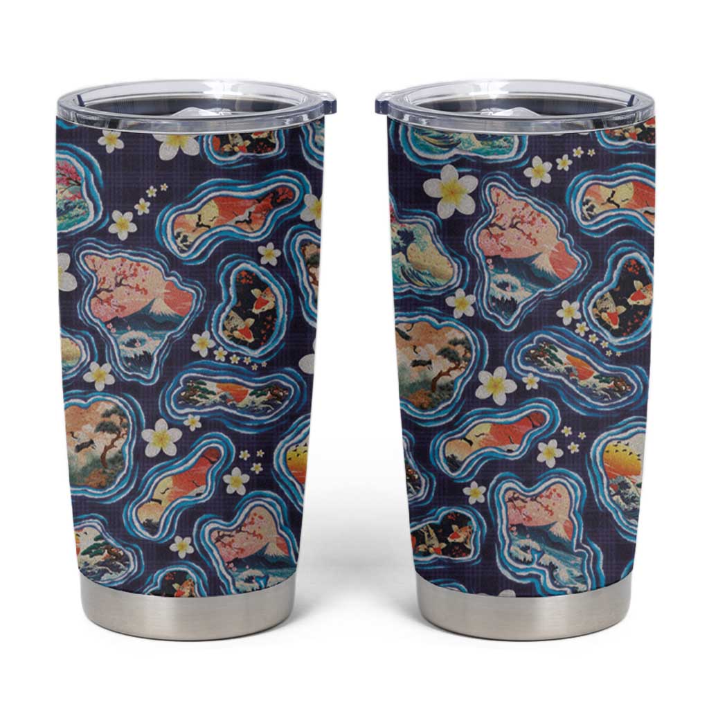 Hawaii Islands Map Design with Japanese Landscape Tumbler Cup Hawaiian Japan Fusion Art Navy Color LT03 Navy - Polynesian Pride