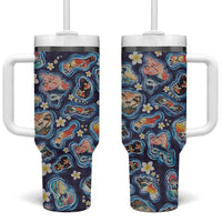 Hawaii Islands Map Design with Japanese Landscape Tumbler With Handle Hawaiian Japan Fusion Art Navy Color LT03 One Size: 40 oz Navy - Polynesian Pride
