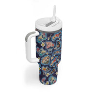 Hawaii Islands Map Design with Japanese Landscape Tumbler With Handle Hawaiian Japan Fusion Art Navy Color LT03 - Polynesian Pride