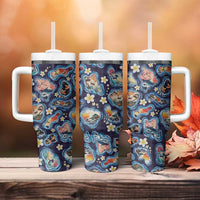 Hawaii Islands Map Design with Japanese Landscape Tumbler With Handle Hawaiian Japan Fusion Art Navy Color LT03 - Polynesian Pride
