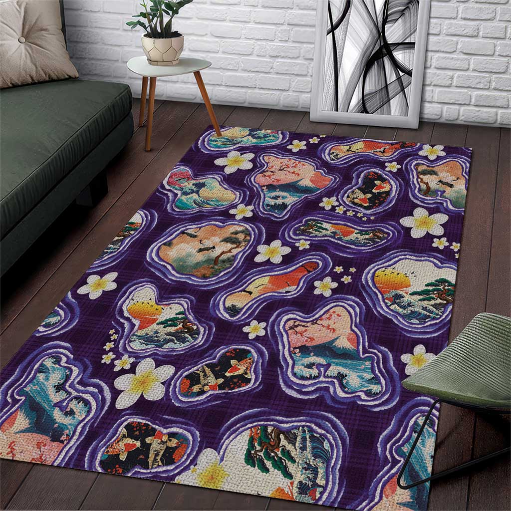 Hawaii Islands Map Design with Japanese Landscape Area Rug Hawaiian Japan Fusion Art Purple Color LT03 Purple - Polynesian Pride