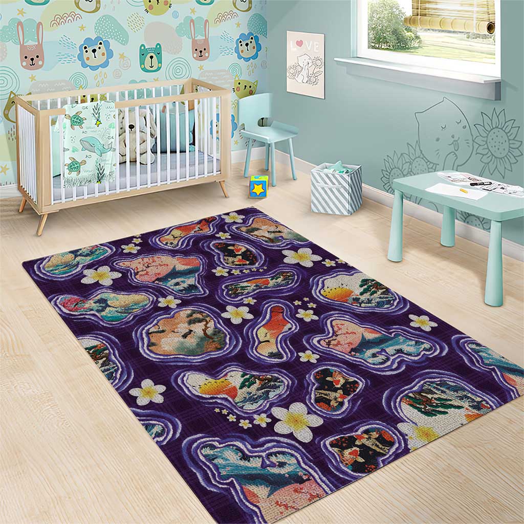 Hawaii Islands Map Design with Japanese Landscape Area Rug Hawaiian Japan Fusion Art Purple Color LT03 - Polynesian Pride