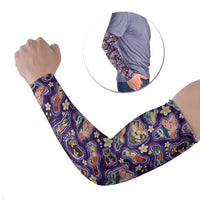 Hawaii Islands Map Design with Japanese Landscape Arm Sleeves Hawaiian Japan Fusion Art Purple Color LT03 Set of 2 Purple - Polynesian Pride