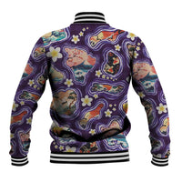Hawaii Islands Map Design with Japanese Landscape Baseball Jacket Hawaiian Japan Fusion Art Purple Color LT03 - Polynesian Pride