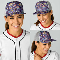 Hawaii Islands Map Design with Japanese Landscape Baseball Net Cap Hawaiian Japan Fusion Art Purple Color LT03 - Polynesian Pride