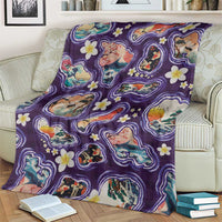 Hawaii Islands Map Design with Japanese Landscape Blanket Hawaiian Japan Fusion Art Purple Color LT03 - Polynesian Pride