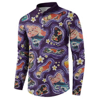 Hawaii Islands Map Design with Japanese Landscape Button Sweatshirt Hawaiian Japan Fusion Art Purple Color LT03 - Polynesian Pride