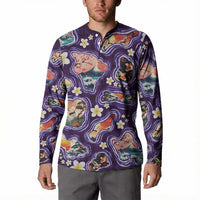Hawaii Islands Map Design with Japanese Landscape Button Sweatshirt Hawaiian Japan Fusion Art Purple Color LT03 - Polynesian Pride