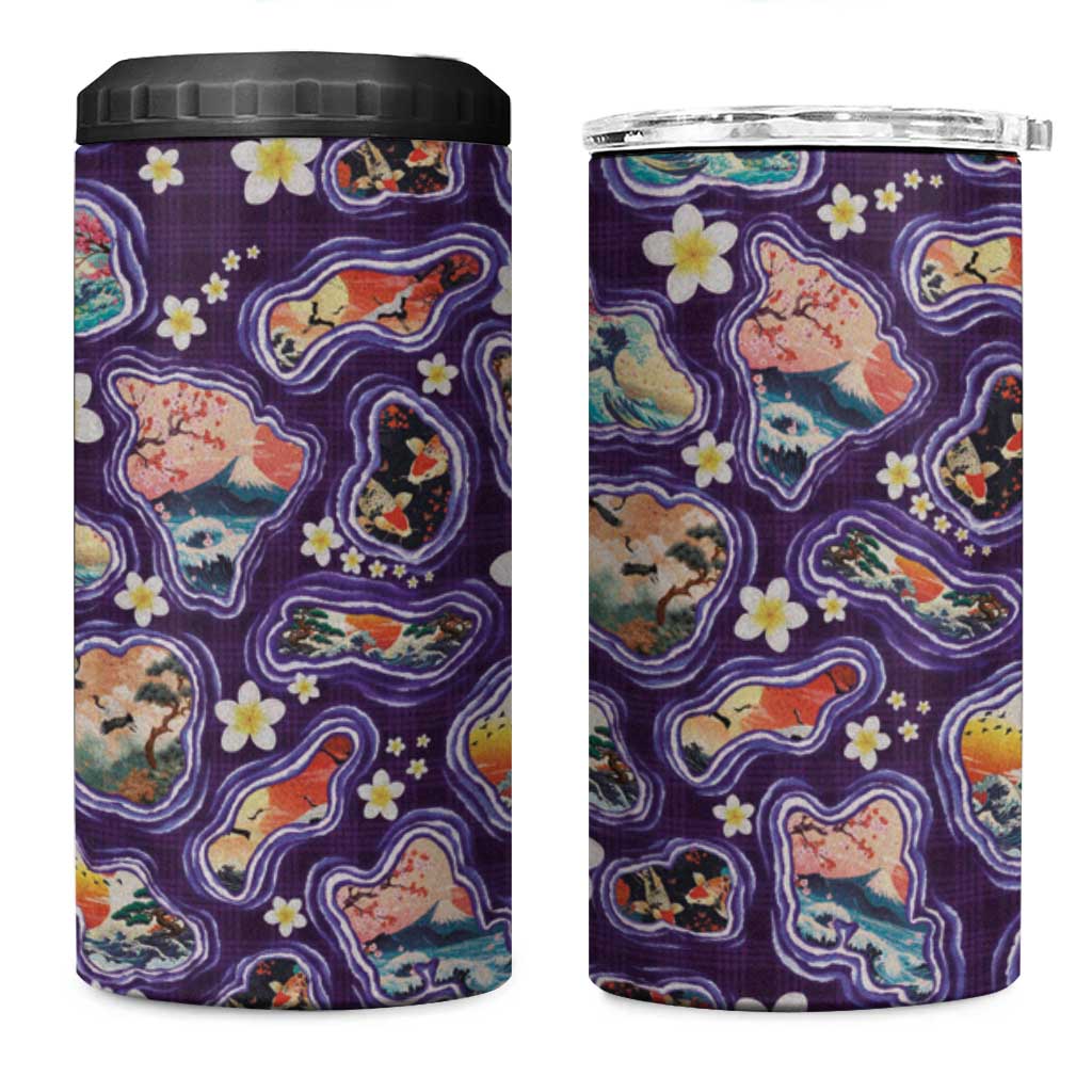 Hawaii Islands Map Design with Japanese Landscape 4 in 1 Can Cooler Tumbler Hawaiian Japan Fusion Art Purple Color LT03 One Size: 16 oz Purple - Polynesian Pride