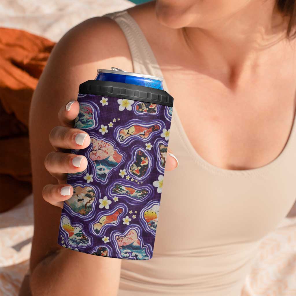Hawaii Islands Map Design with Japanese Landscape 4 in 1 Can Cooler Tumbler Hawaiian Japan Fusion Art Purple Color LT03 - Polynesian Pride