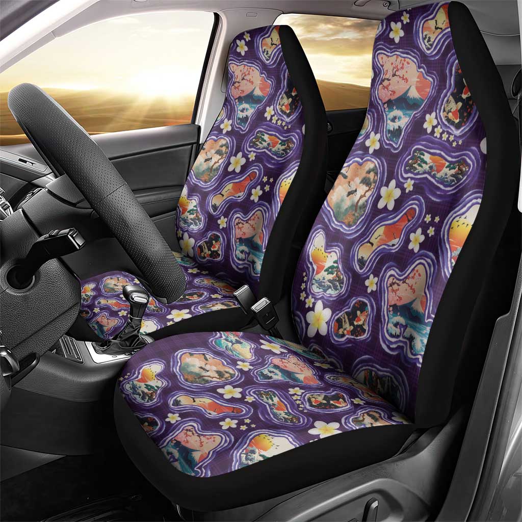 Hawaii Islands Map Design with Japanese Landscape Car Seat Cover Hawaiian Japan Fusion Art Purple Color LT03 - Polynesian Pride