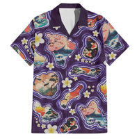 Hawaii Islands Map Design with Japanese Landscape Family Matching Long Sleeve Bodycon Dress and Hawaiian Shirt Hawaiian Japan Fusion Art Purple Color LT03 Dad's Shirt - Short Sleeve Purple - Polynesian Pride