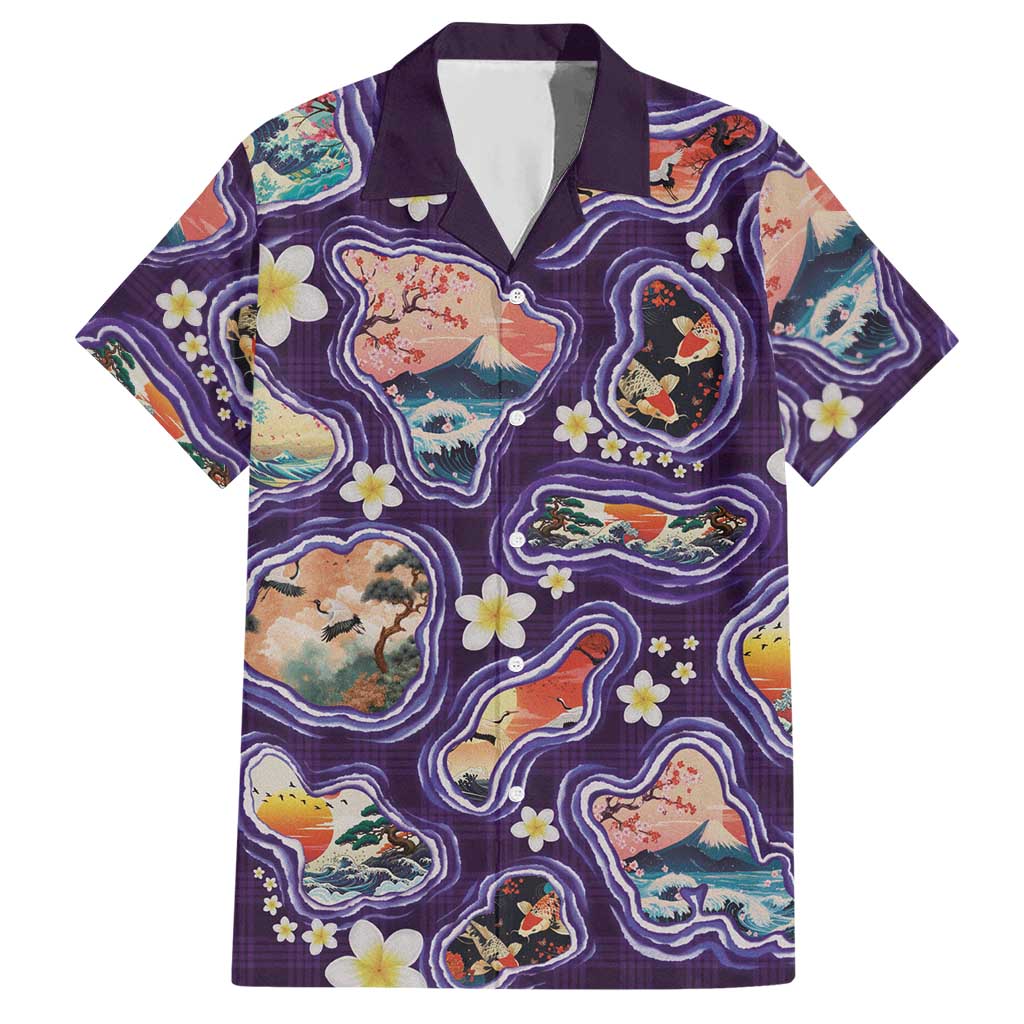 Hawaii Islands Map Design with Japanese Landscape Hawaiian Shirt Hawaiian Japan Fusion Art Purple Color LT03 Purple - Polynesian Pride