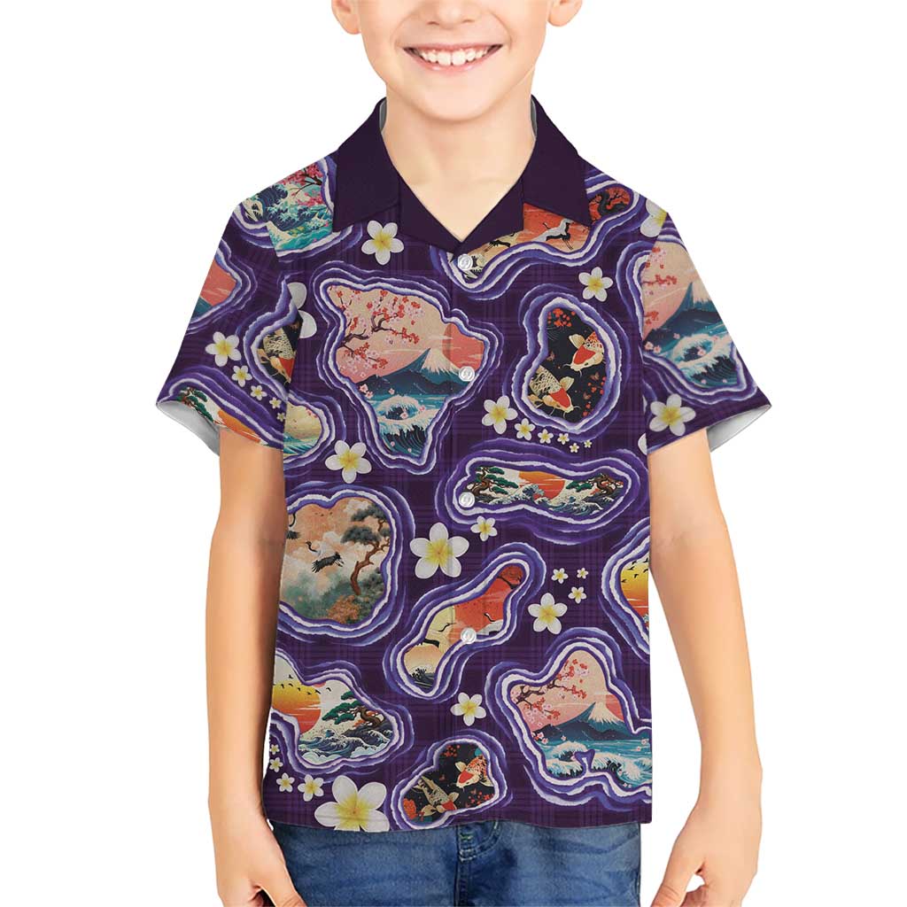 Hawaii Islands Map Design with Japanese Landscape Hawaiian Shirt Hawaiian Japan Fusion Art Purple Color LT03 - Polynesian Pride