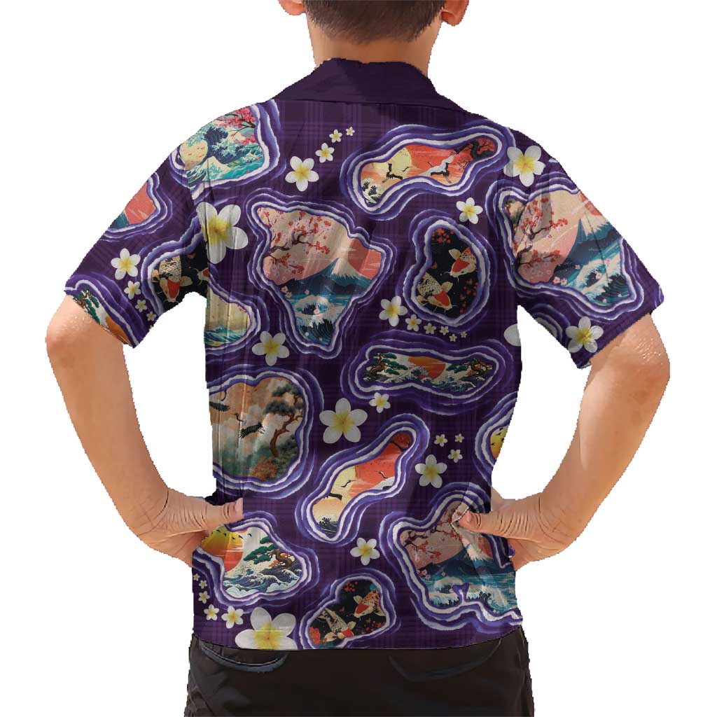 Hawaii Islands Map Design with Japanese Landscape Hawaiian Shirt Hawaiian Japan Fusion Art Purple Color LT03 - Polynesian Pride